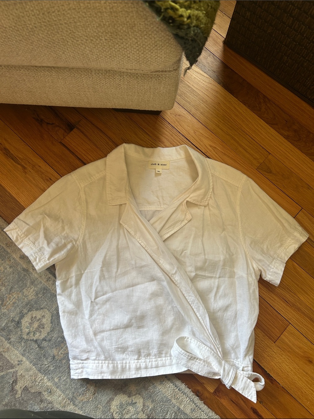 cloth & stone White Linen Tie-Waist Short Sleeve Wrap Top
